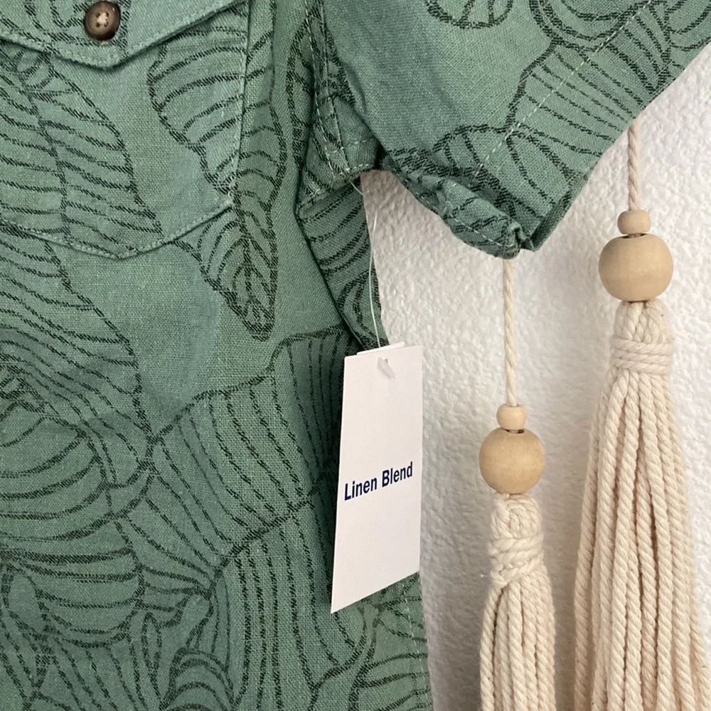 Old Navy boys green Hawaiian print linen shirt tropical luau summer xs 5
